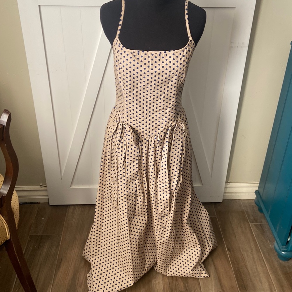 Cream and navy polka dot dress
